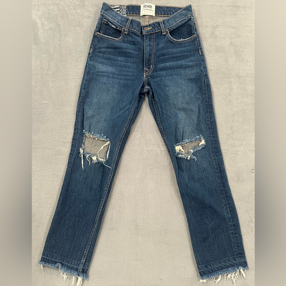 Revice Women’s Slim Fit Distressed Raw Hem Blue Jeans Sz 28x27